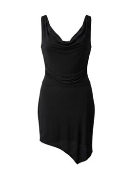 Tracy Reese Black Flowy Mini Dress Sleeveless V Neck Asymmetrical Size Large LBD